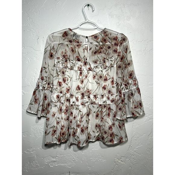 Lucky Brand floral ruffle boho chic blouse womens XS‎ cottagecore flowy prairie - Picture 9 of 10